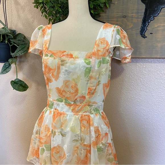 NWOT Lulus Beyond Beauty White and Orange Floral Burnout Tiered Midi Dress - Picture 3 of 11